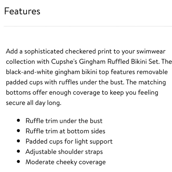 🆕 Cupshe gingham plaid ruffled sexy black white ruffle womens bikini xs - Picture 3 of 11